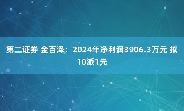 第二证券 金百泽：2024年净利润3906.3万元 拟10派1元